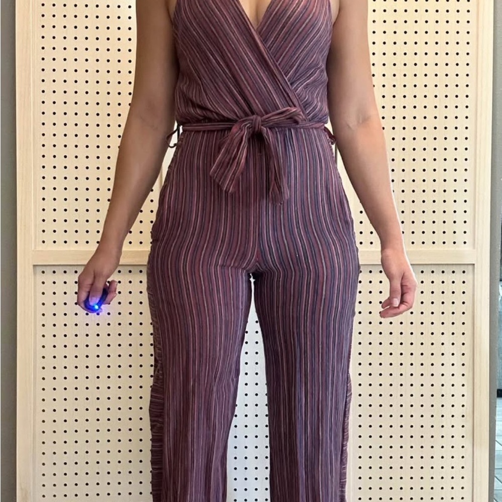 Indigo Purple Jumpsuit with Wrap V-Neck and Wide-Leg Design